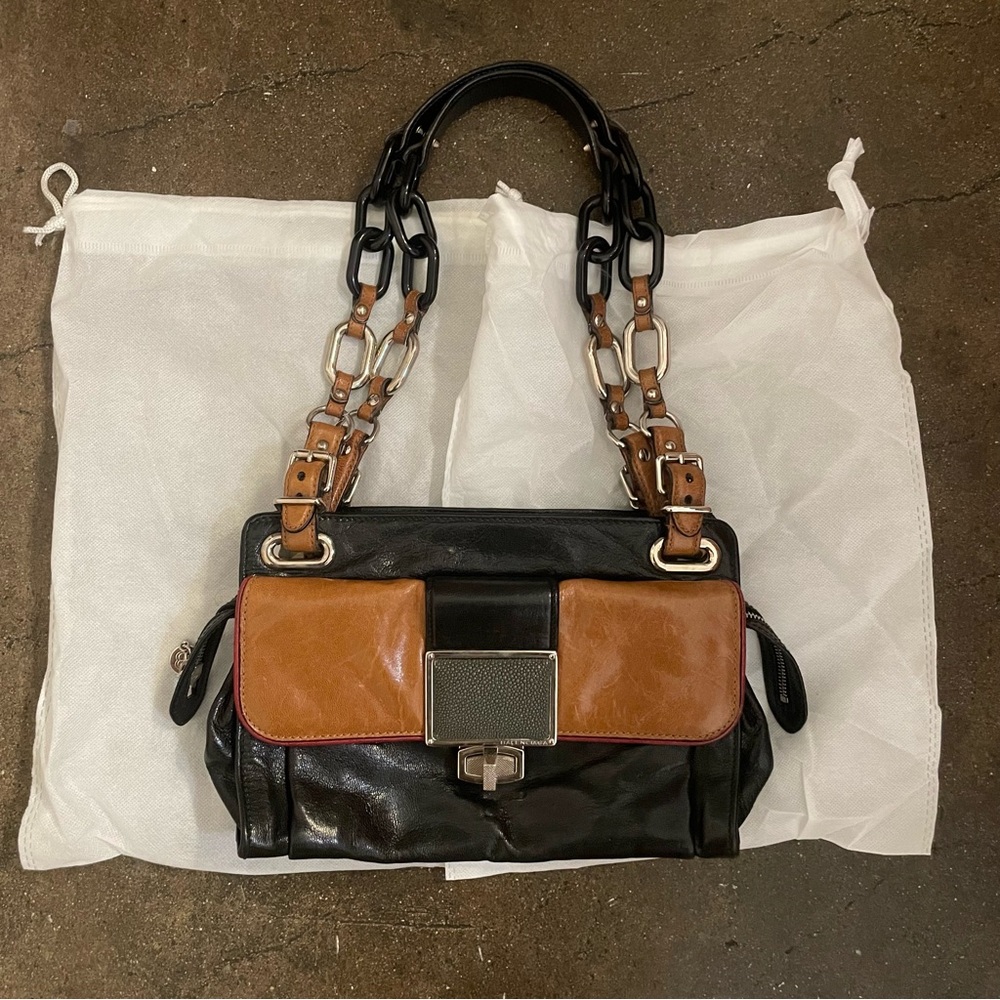 Balenciaga Cherche Black and Tan Shoulder Bag